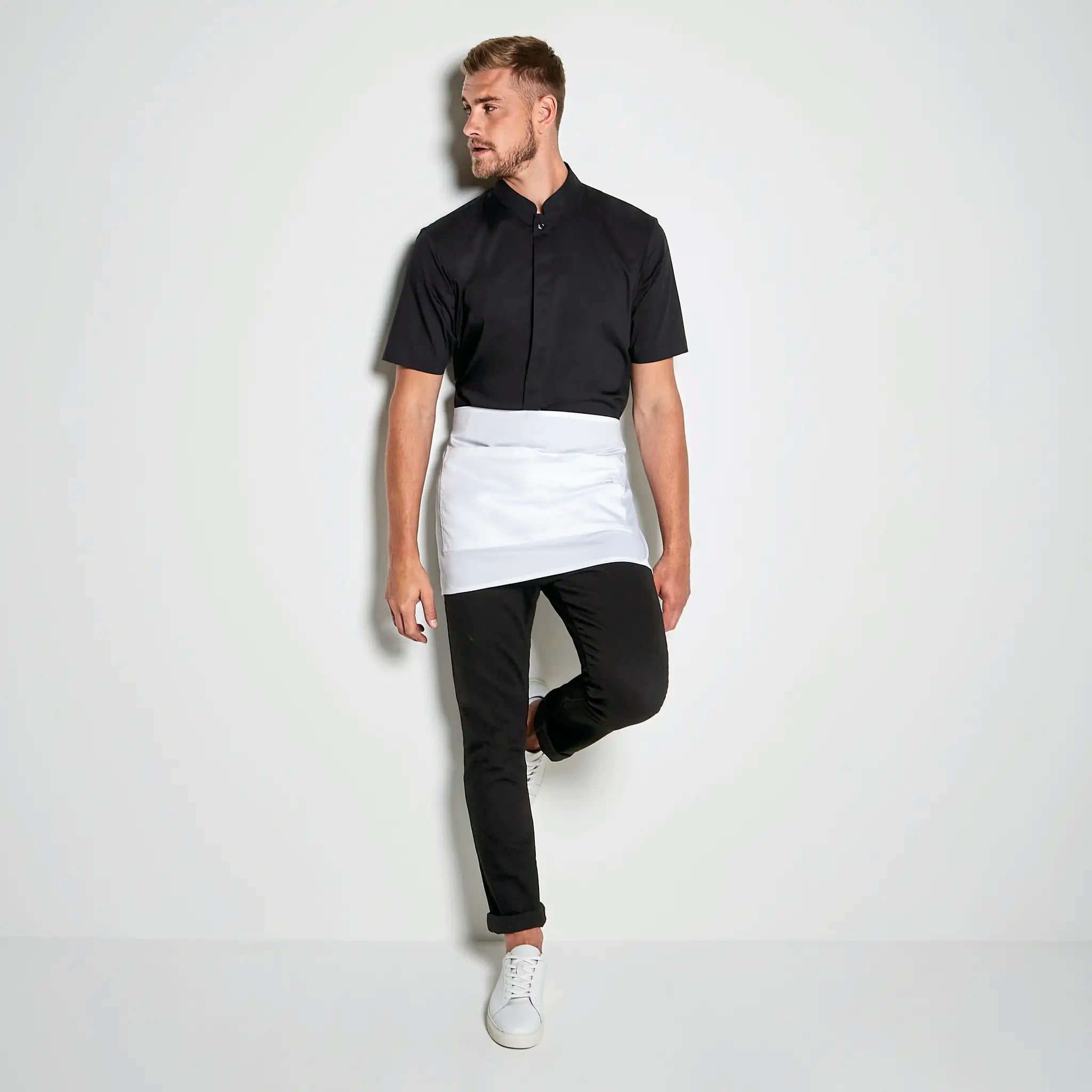 all-groups Men's Tailored Fit Mandarin Collar Shirt Short Sleeve