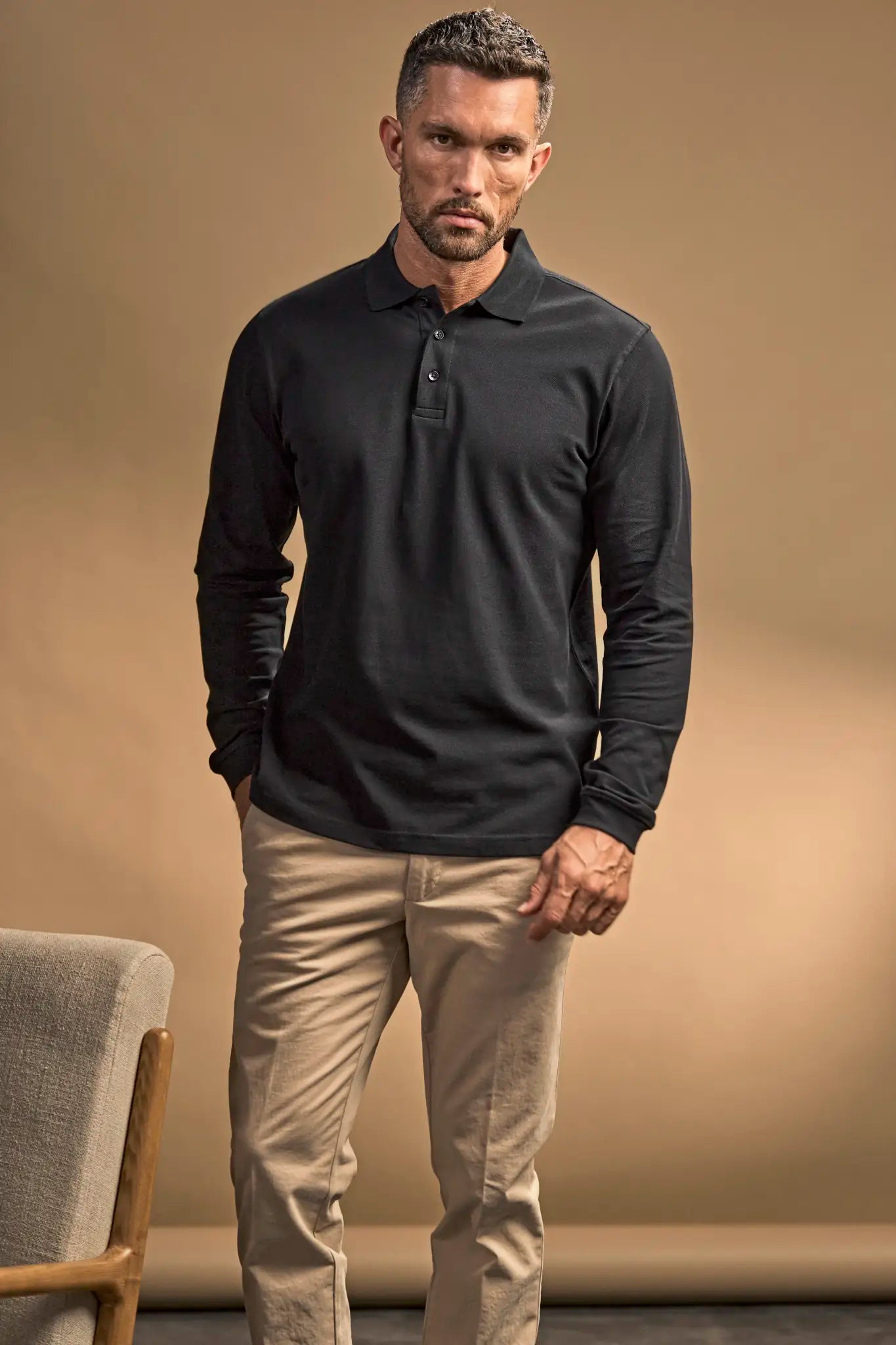 all-groups Men's Luxury Stretch Long Sleeve Polo